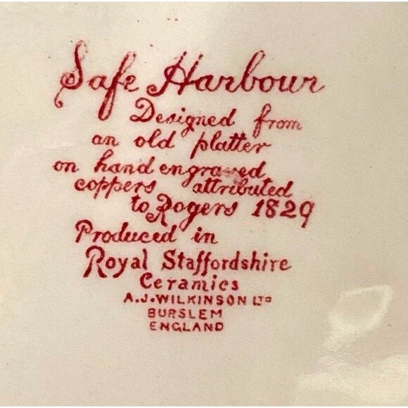 Royal Staffordshire Safe Harbour Transferware Gravy Boat Attached Plate Red Pink - Picture 7 of 7